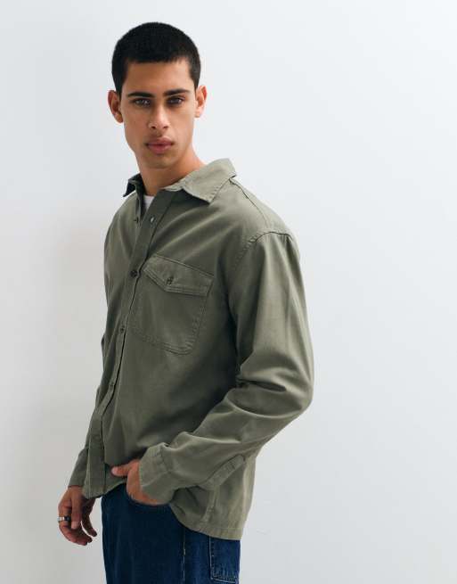 GAP boxy fit twill shirt in khaki green , 3 of 5