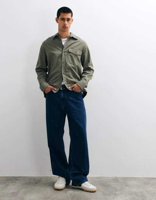 GAP boxy fit twill shirt in khaki green , 4 of 5