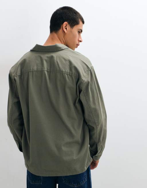 GAP boxy fit twill shirt in khaki green , 5 of 5