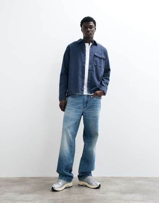 GAP boxy fit twill shirt in vintage navy, 3 of 5