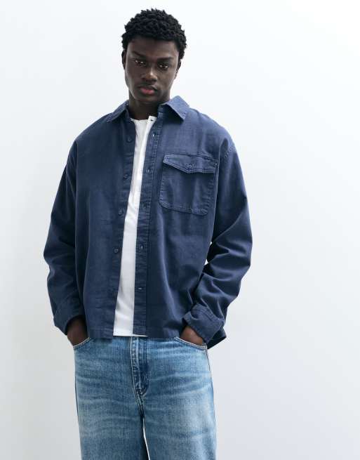 GAP boxy fit twill shirt with contrast collar in vintage navy, 1 of 5