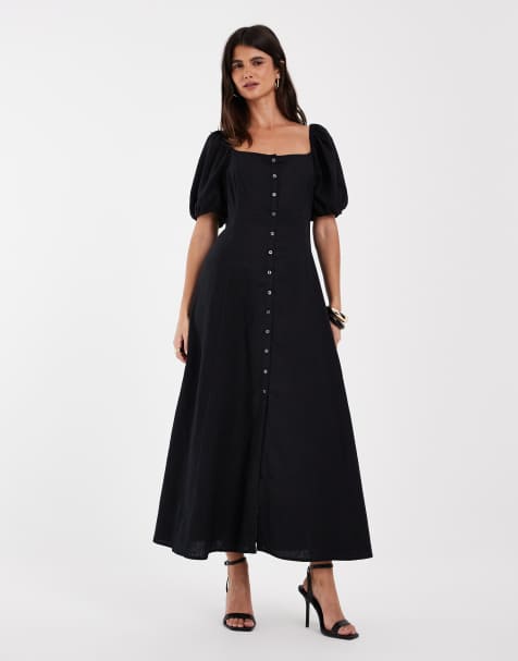 GAP button front linen maxi dress in black - view 1