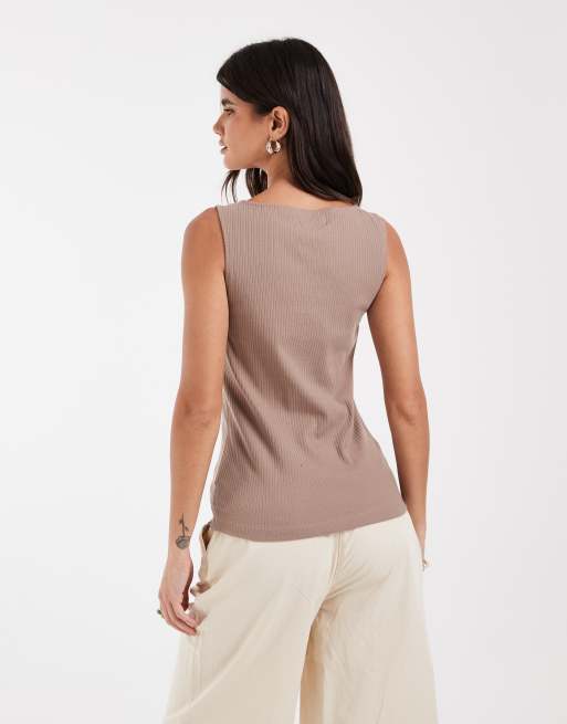 GAP button through boatneck tank top in chocolate brown, 2 of 4