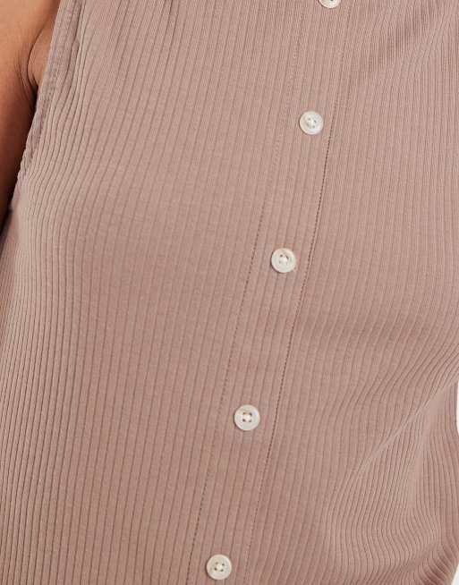 GAP button through boatneck tank top in chocolate brown, 4 of 4