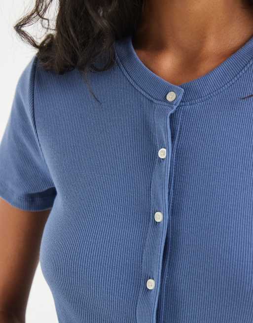 GAP button through fine knit cardigan in blue, 3 of 4