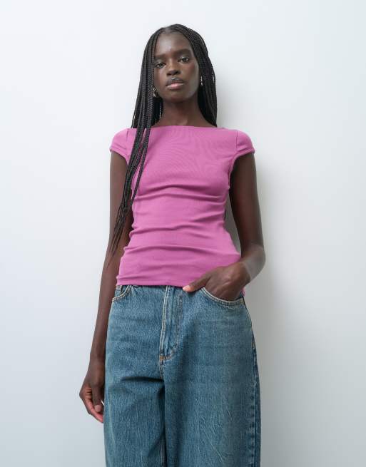 GAP cap sleeve boatneck top in mauve, 2 of 4