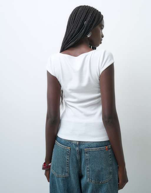 GAP cap sleeve boatneck top in white, 4 of 4