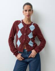 GAP Cashsoft argyle knitted cardigan in burgundy