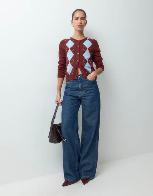 GAP Cashsoft argyle knitted cardigan in burgundy , 2 of 5