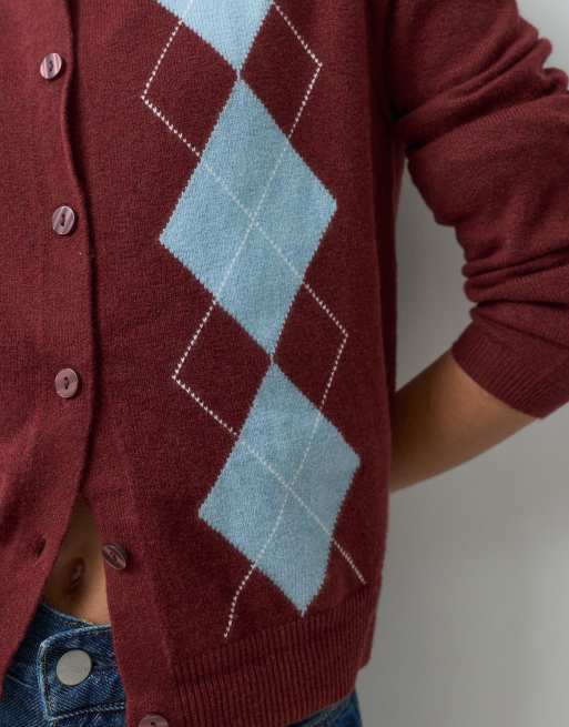 GAP Cashsoft argyle knitted cardigan in burgundy , 4 of 5