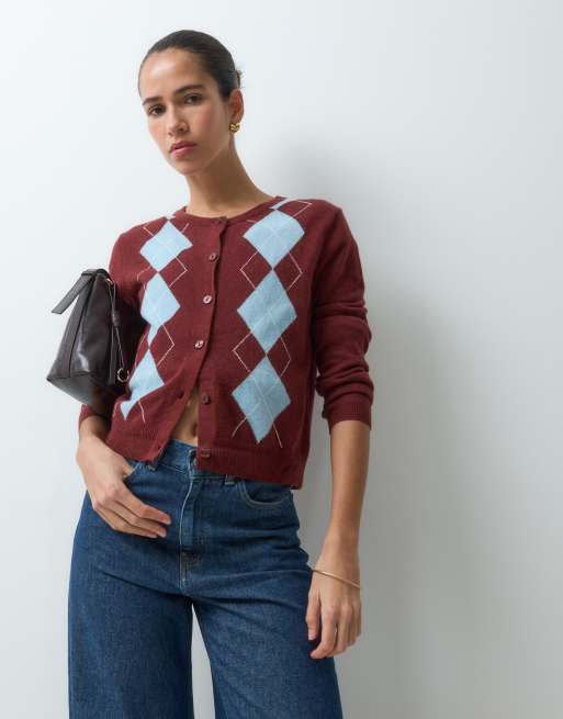 GAP Cashsoft argyle knitted cardigan in burgundy , 5 of 5