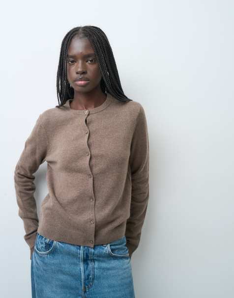 GAP Cashsoft cropped knitted cardigan in light brown - view 1