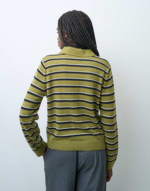 GAP Cashsoft knitted striped polo top in green, 2 of 4