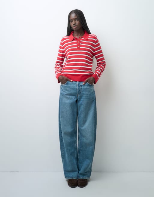 GAP Cashsoft knitted striped polo top in red, 2 of 4