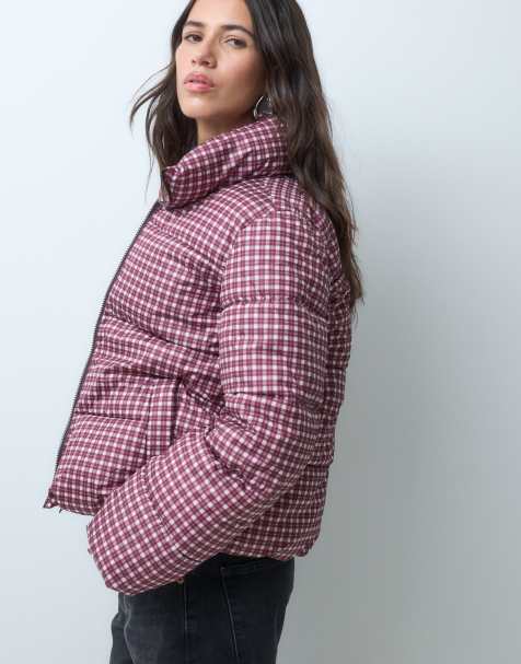GAP checked padded jacket in burgundy  - view 1
