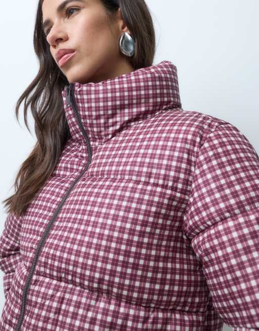 GAP checked padded jacket in burgundy , 3 of 4