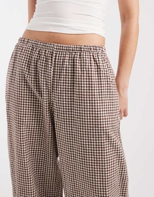 GAP checked pull on linen mix trouser in brown, 3 of 5