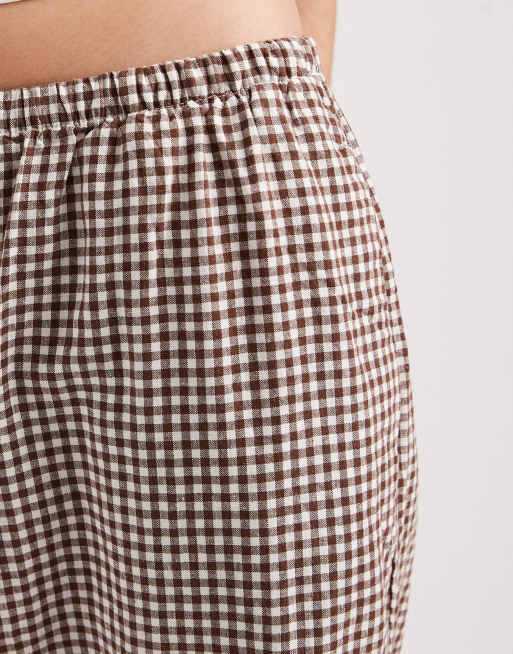 GAP checked pull on linen mix trouser in brown, 4 of 5