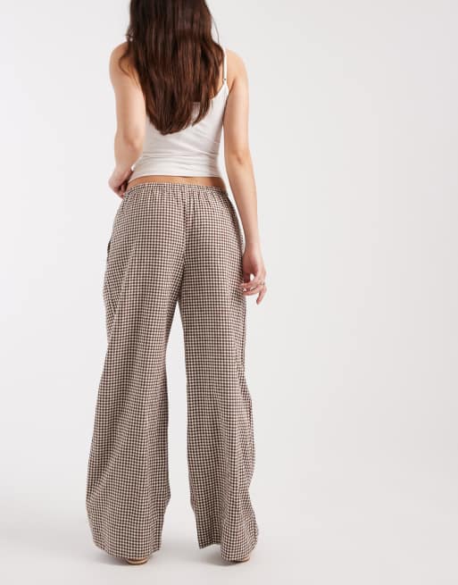 GAP checked pull on linen mix trouser in brown, 5 of 5
