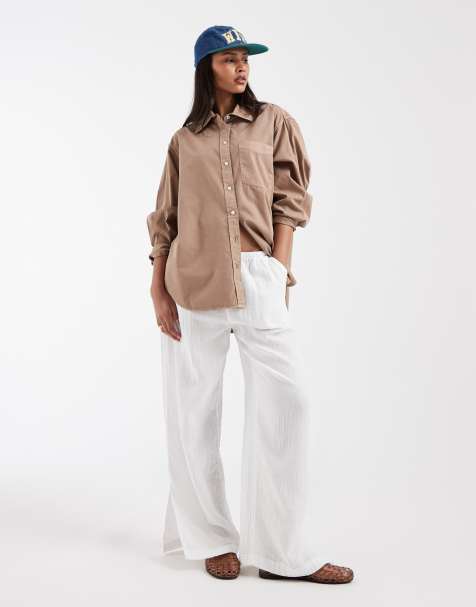 GAP cheesecloth pull on wide trouser in white - view 1