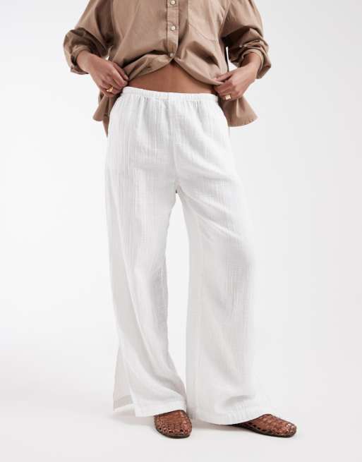 GAP cheesecloth pull on wide trouser in white, 3 of 5
