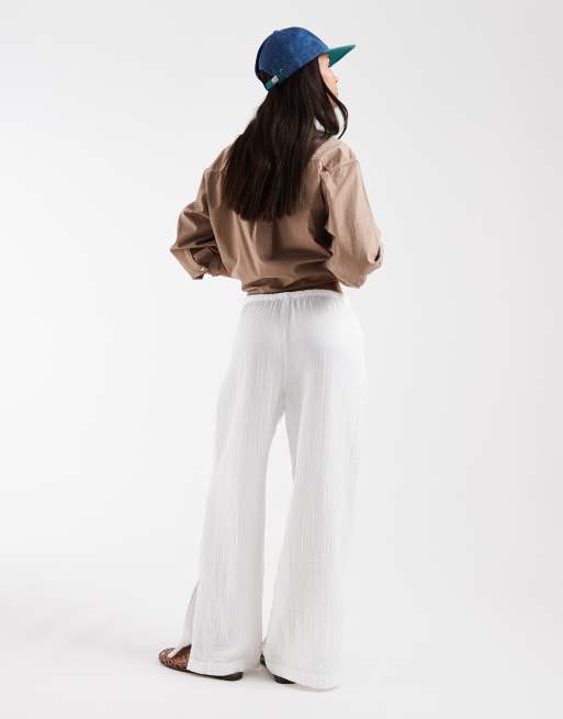 GAP cheesecloth pull on wide trouser in white, 4 of 5