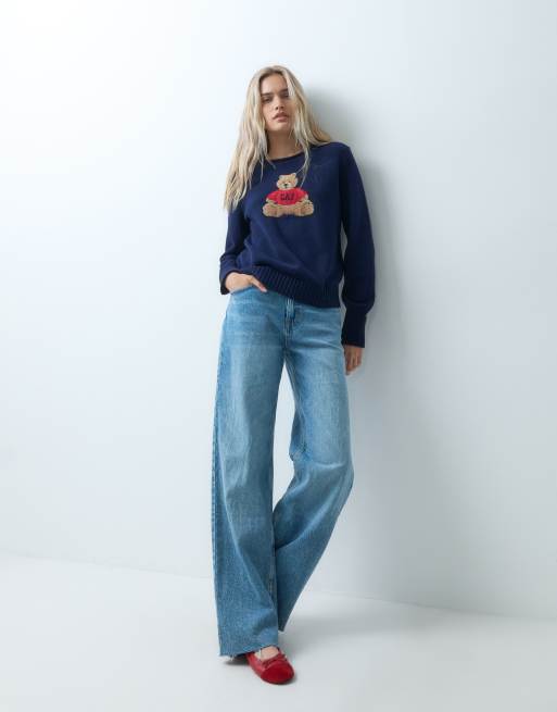 GAP chest bear knitted jumper in navy, 2 of 4
