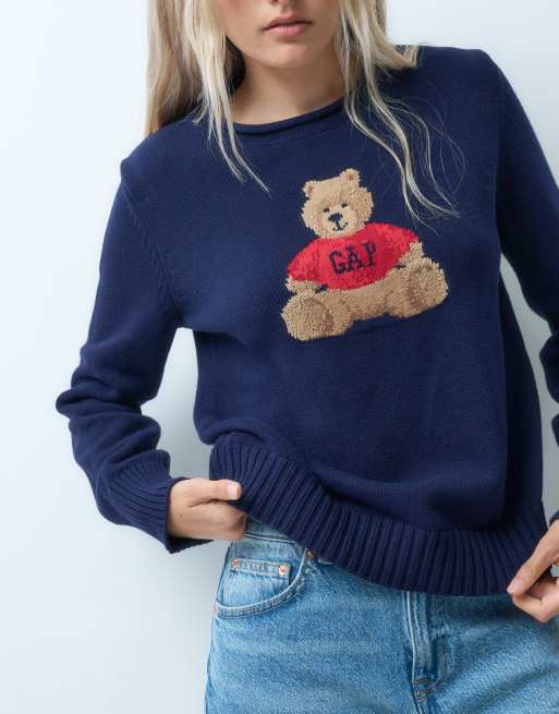 GAP chest bear knitted jumper in navy, 4 of 4