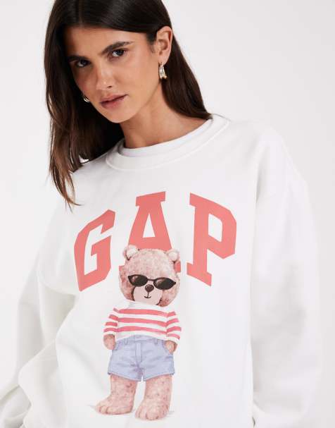GAP chest logo bear print crew neck sweatshirt in white - view 1