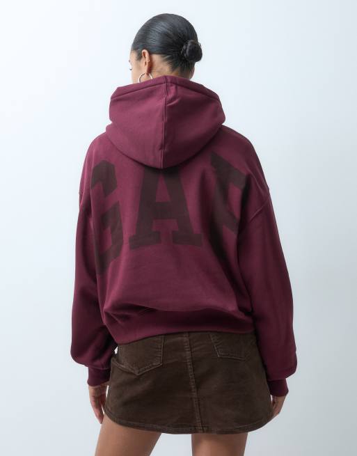 GAP chest logo cropped hoodie in burgundy, 3 of 4