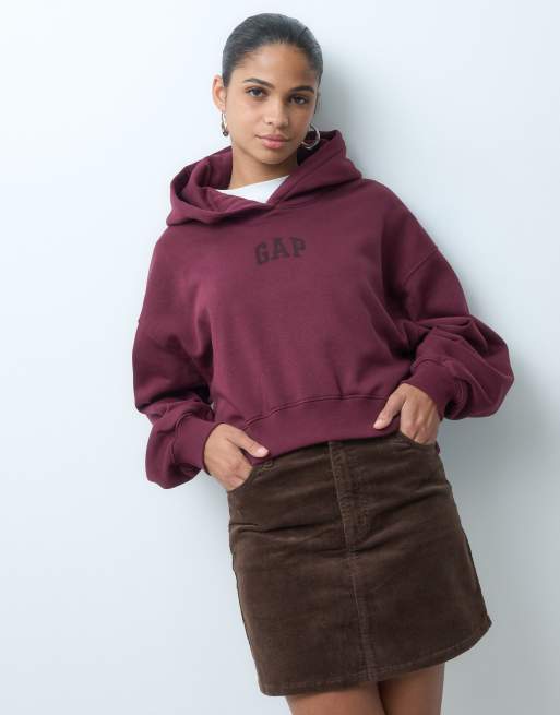 GAP chest logo cropped hoodie in burgundy, 4 of 4
