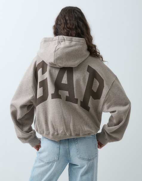 GAP chest logo cropped hoodie in light brown - view 1