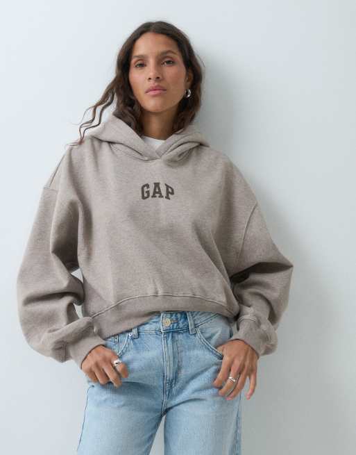 GAP chest logo cropped hoodie in light brown, 4 of 5