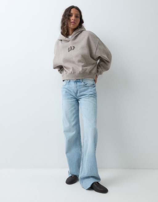 GAP chest logo cropped hoodie in light brown, 5 of 5