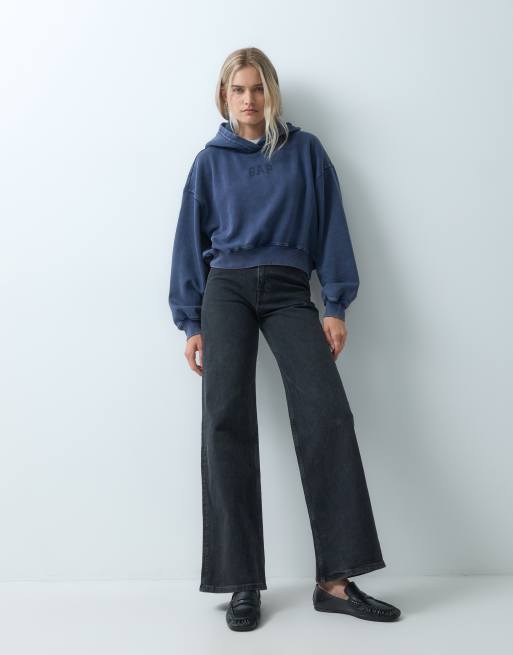 GAP chest logo cropped hoodie in navy wash, 4 of 4