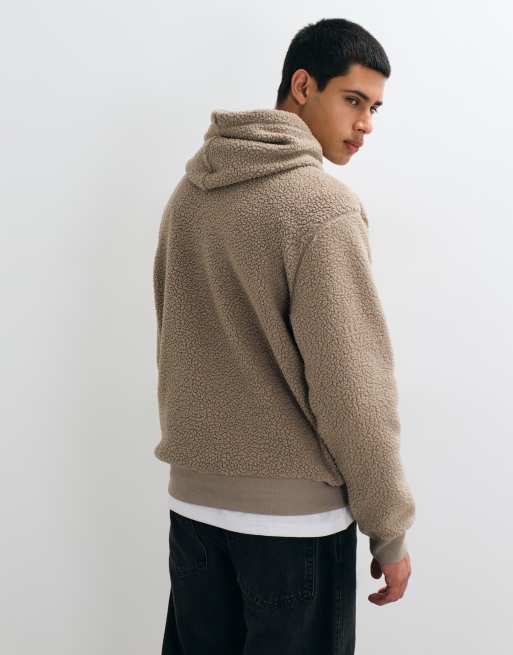 GAP chest logo teddy borg hoodie in stone beige, 3 of 5