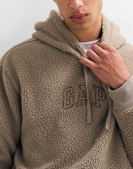GAP chest logo teddy borg hoodie in stone beige, 4 of 5