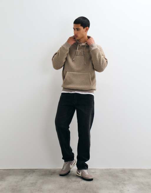 GAP chest logo teddy borg hoodie in stone beige, 5 of 5