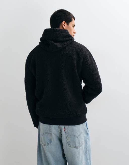 GAP chest logo teddy borg hoodie in stone black, 3 of 5