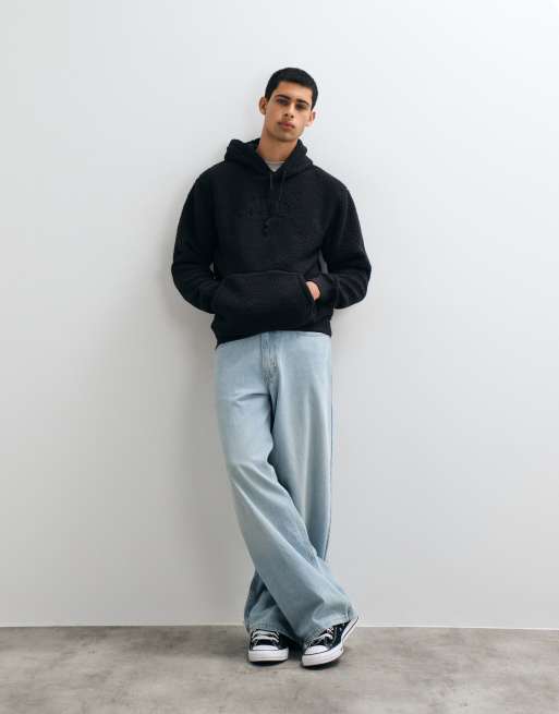 GAP chest logo teddy borg hoodie in stone black, 5 of 5