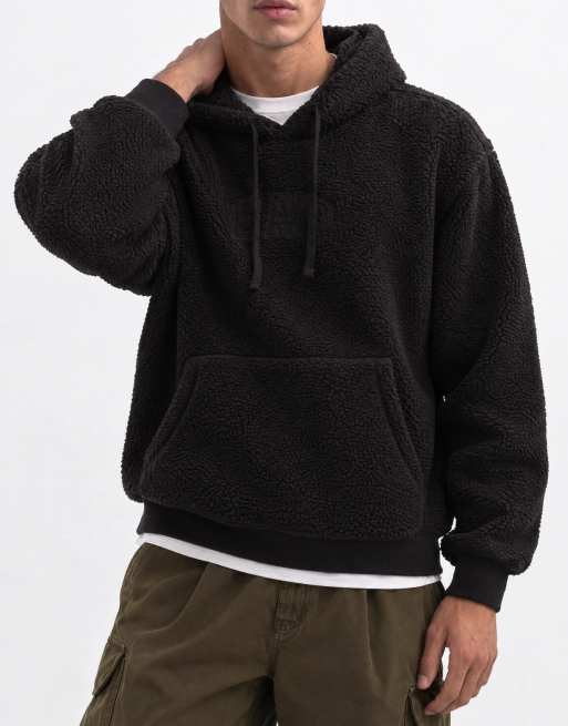 GAP chest logo teddy borg hoodie in stone black, 6 of 9