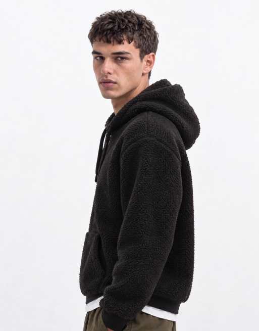 GAP chest logo teddy borg hoodie in stone black, 7 of 9