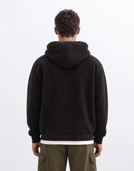 GAP chest logo teddy borg hoodie in stone black, 8 of 9