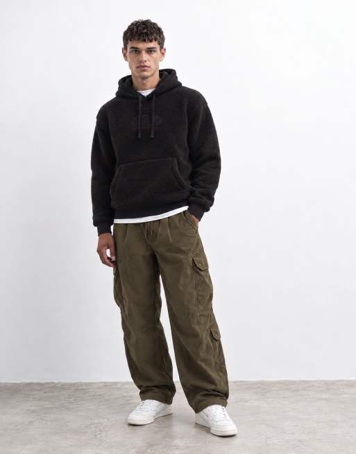 GAP chest logo teddy borg hoodie in stone black, 9 of 9