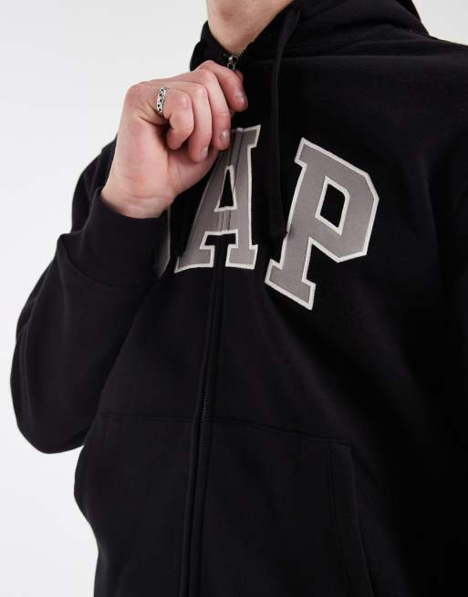 GAP chest logo zip up hoodie in black, 3 of 5