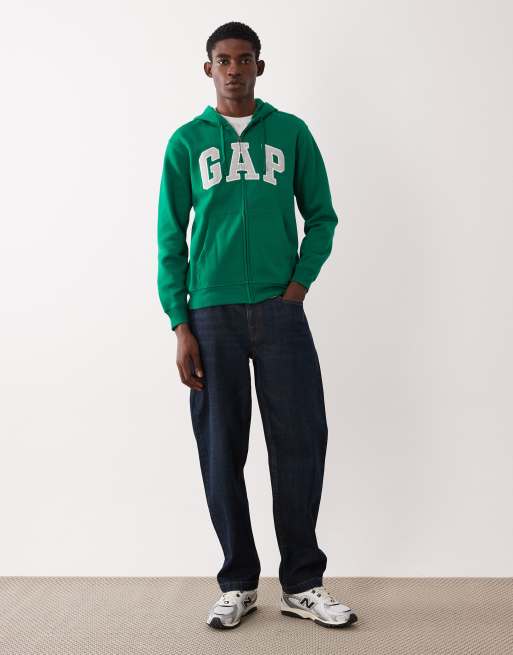 GAP chest logo zip up hoodie in green, 2 of 5