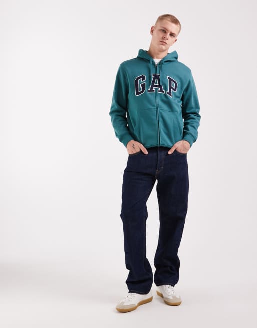 GAP chest logo zip up hoodie in teal, 2 of 5
