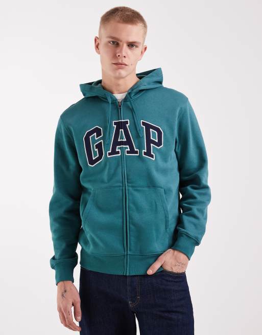 GAP chest logo zip up hoodie in teal, 3 of 5