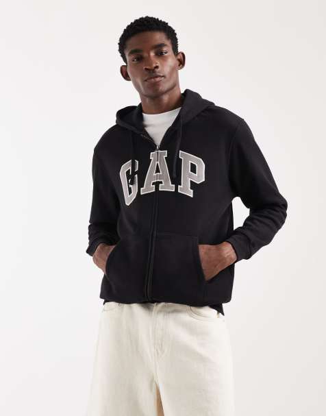 GAP chest logo zip up hoodie in true black - view 1