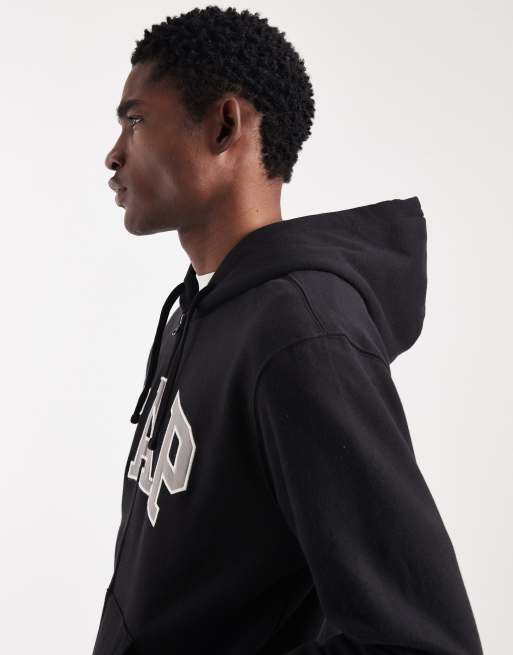 GAP chest logo zip up hoodie in true black, 4 of 5